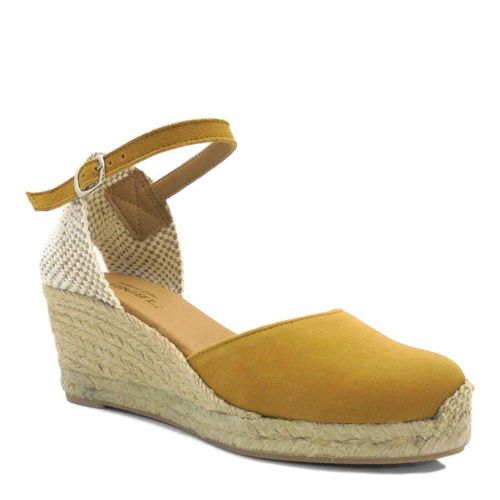 Mustard Suede Closed Toe Espadrilled Wedges - Paseart - Modalova