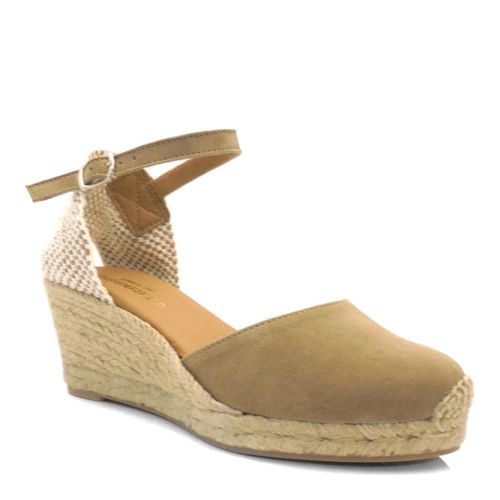 Light Suede Closed Toe Espadrilled Wedges - Paseart - Modalova