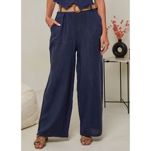 Navy Linen Trousers - LE MONDE DU LIN - Modalova