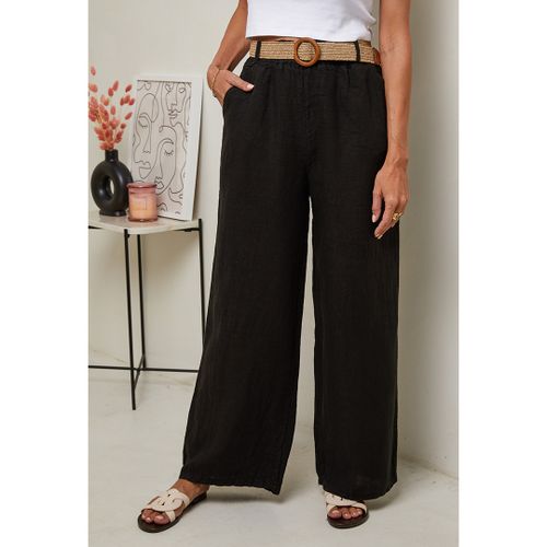 Navy Wide Leg Pant - LE MONDE DU LIN - Modalova