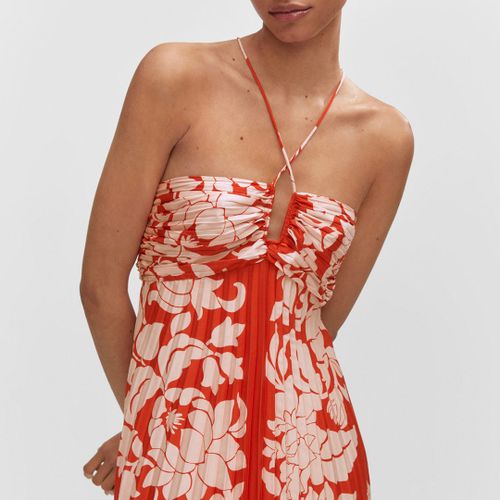 Red Pleated Halter Neck Dress - Mango - Modalova