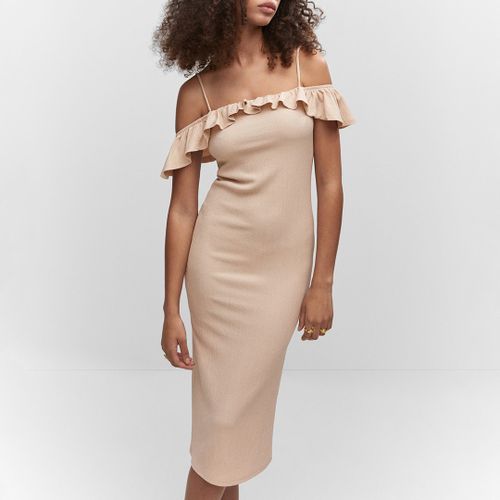 Beige Frill Off Shoulder Dress - Mango - Modalova