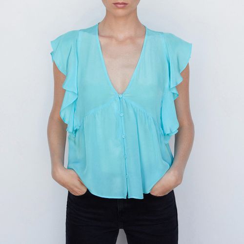 Blue Ruffled Blouse - Mango - Modalova