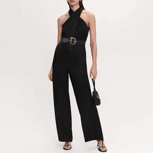 Black Satin Jumpsuit with belt - Mango - Modalova