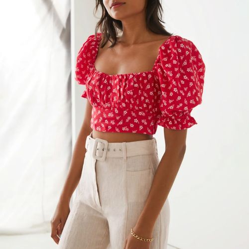 Red Lucia Cropped Linen Top - & Other Stories - Modalova