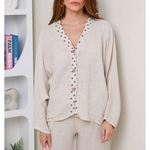 Beige V-Neck Linen Top - LE MONDE DU LIN - Modalova