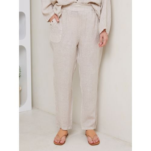 Beige High Waisted Linen Trousers - LE MONDE DU LIN - Modalova