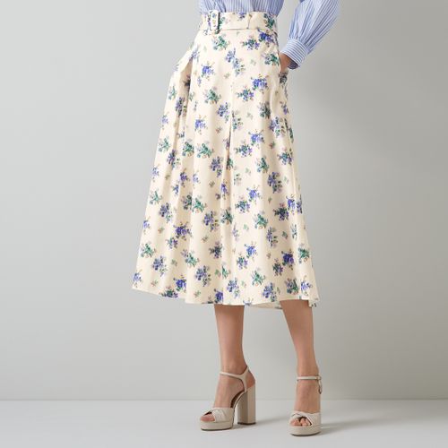 Cream Elodie Printed Cotton Midi Skirt - L K Bennett - Modalova