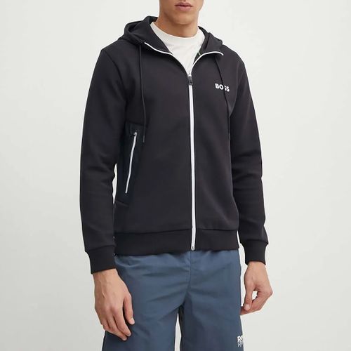 Navy Saggy Zipped Cotton Blend Hoodie - BOSS - Modalova