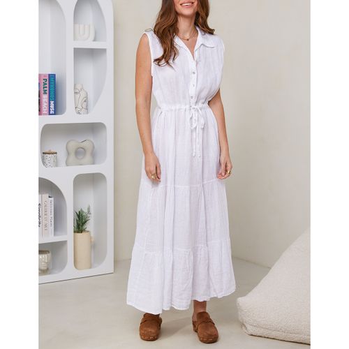 White Linen Button Maxi Dress - LE MONDE DU LIN - Modalova