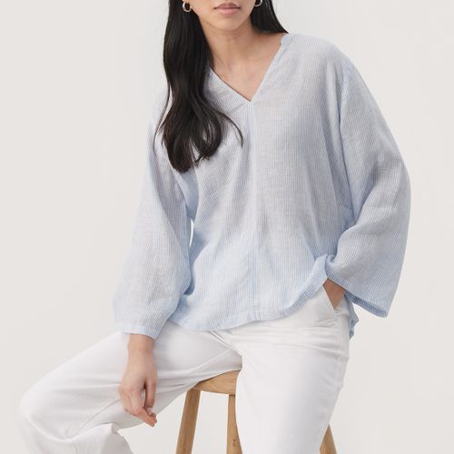 Blue Gertha V-Neck Linen Blouse - Part Two - Modalova