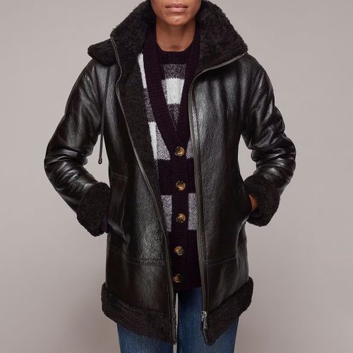 Shearling Hooded Leather Biker Jacket - WHISTLES - Modalova