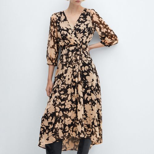 Beige Flowy Flower Printed Dress - Mango - Modalova