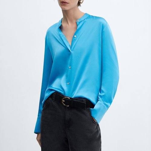 Blue Round-Neck Satin Shirt - Mango - Modalova