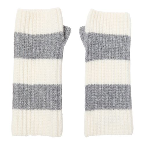 Cream Striped Cashmere Fingerless Gloves - Laycuna London - Modalova