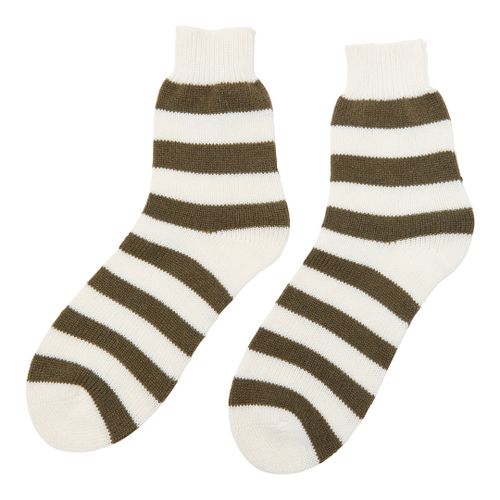 Khaki/Cream Striped Cashmere Bed Socks - Laycuna London - Modalova