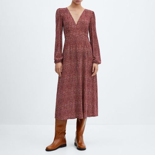 Brown Printed Textured Dress - Mango - Modalova