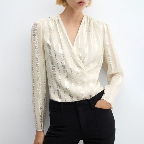 Champagne Metallic V-Neck Blouse - Mango - Modalova