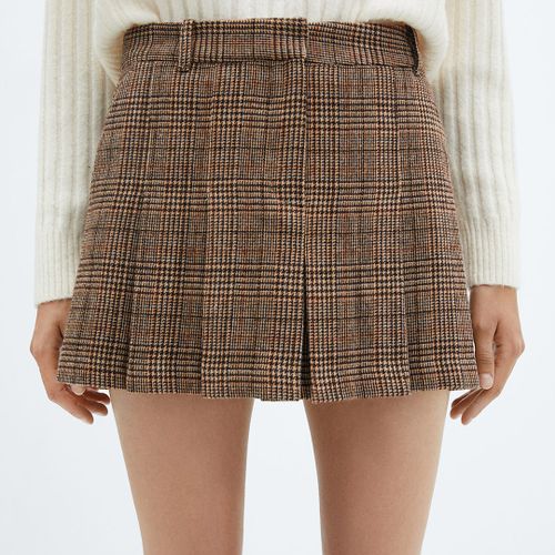 Beige Houndstooth Pleated Skirt - Mango - Modalova