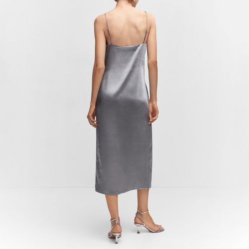 Silver Side Split Satin Dress - Mango - Modalova