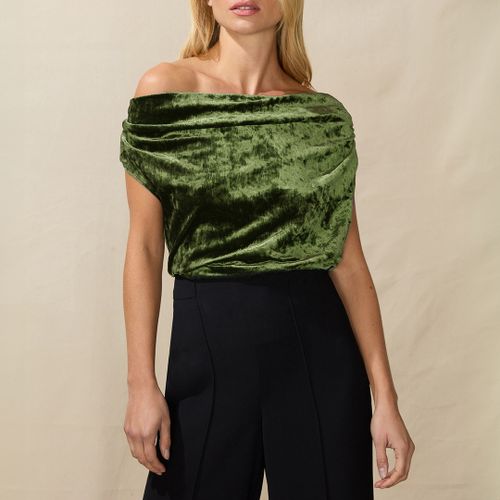 Green Ripple Velvet Bardot Top - Ro & Zo - Modalova