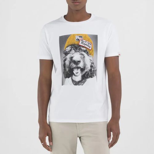 White Dog Print Jersey T-Shirt - Replay - Modalova