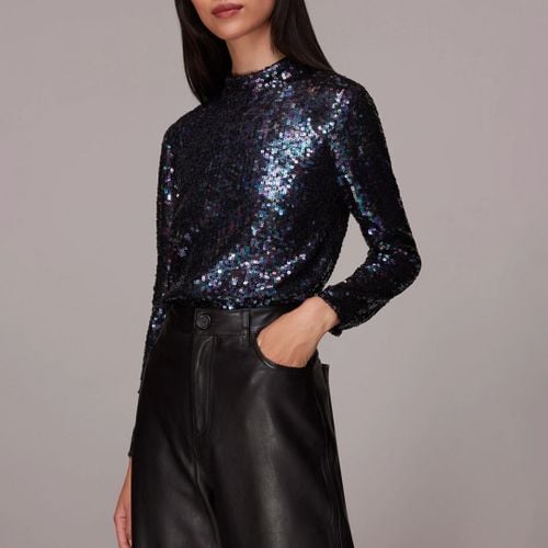 Black/Multi High Neck Sequin Top - WHISTLES - Modalova