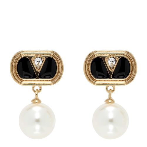 Black Ovalette Crystal And Swarovski Pearl Earrings - Valentino - Modalova