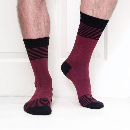 Fine Stripe Design Mens Comfort Top Cotton Socks - Burgundy - Size 9/12 - JEMSOX - Modalova