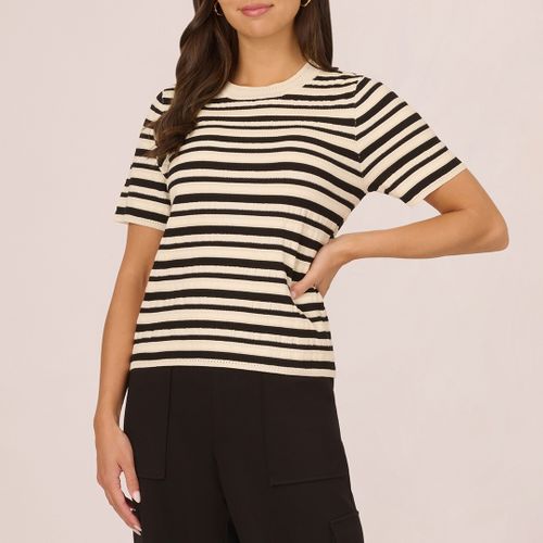 Cream/ Black Striped Pointelle Top - Size XS - Adrianna Papell - Modalova