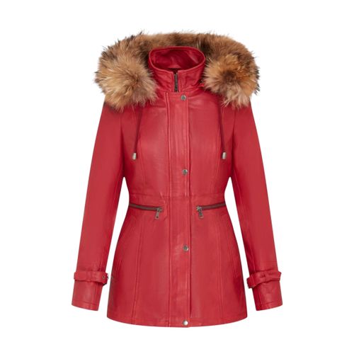 Womens Warm Leather Hooded Parka Jacket-Northwich - Size 2XL - Infinity Leather - Modalova