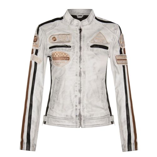 Womens Biker Racing Badges Leather Jacket-Eastleigh - Size XS - Infinity Leather - Modalova