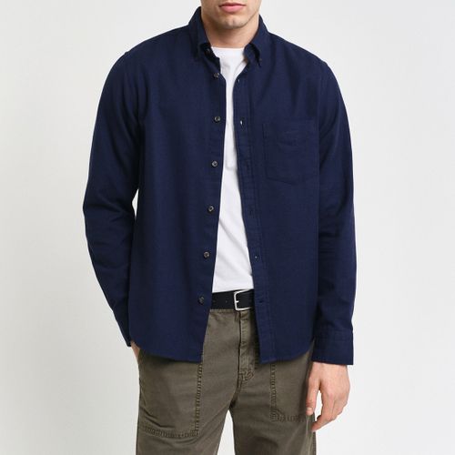 Navy Regular Herringbone Cotton Flannel Shirt - Size XL - Gant - Modalova