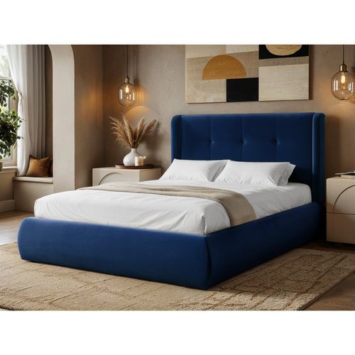 Monte Midnight Velvet Winged Button Headboard Ottoman Bed - Size Double - Solace+Co - Modalova