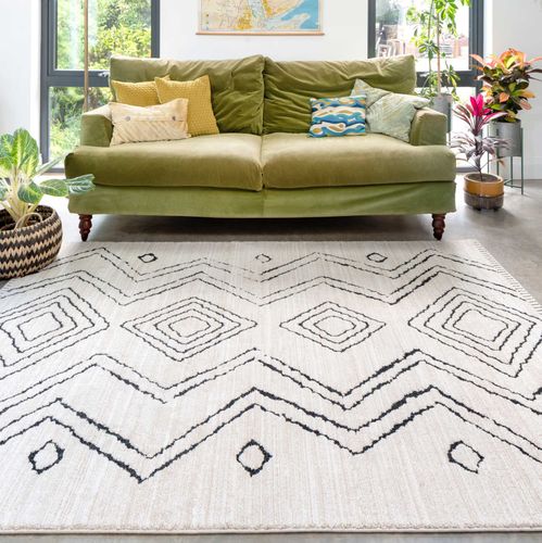 Cream Tribal Pattern Soft Pile Living Room Area Rug - Size 200cm x 290cm - Kukoon - Modalova