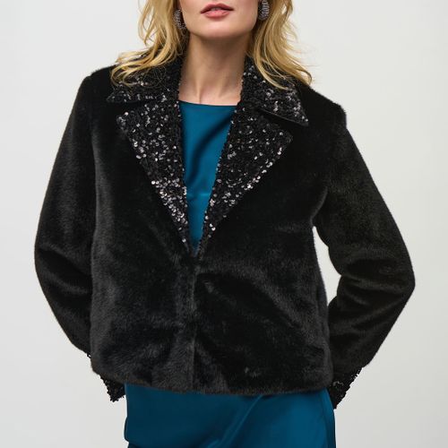 Black Faux Fur Sequin Jacket - Joseph Ribkoff - Modalova