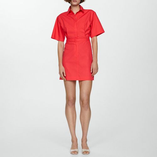 Coral Red Belt Blouse Dress - Mango - Modalova