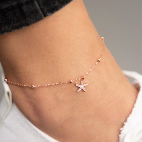Sterling Silver Rose Gold Anklet - Elika - Modalova
