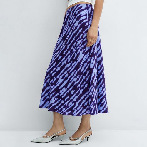 Blue Printed Satin Skirt - Mango - Modalova