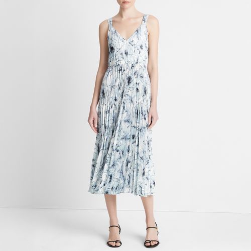 Navy/White Printed Lily Pleated Blouse - Vince - Modalova