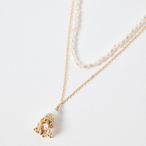 Gigi Bead & Faux Pearl Cluster Pendant Necklace - Oliver Bonas - Modalova