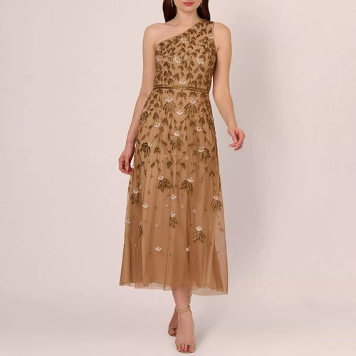 Gold Beaded Midi Dress - Size 6 - Adrianna Papell - Modalova