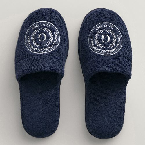 Navy Embroidered Crest Slippers - Size L/XL - Gant - Modalova