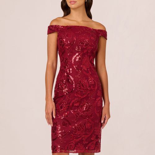 Red Off Shoulder Sheath Dress - Size 16 - Adrianna Papell - Modalova