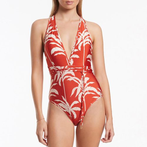 Red Palme Plunge Swimsuit - Jets - Modalova