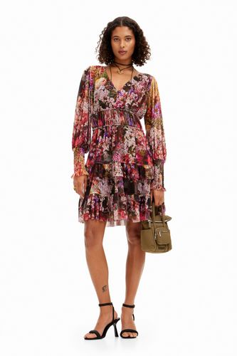 Short dress with long puffed sleeves and floral print. - - M - Desigual - Modalova