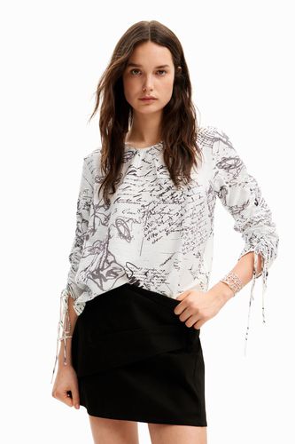 Blouse with adjustable sleeves and text prints. - - L - Desigual - Modalova