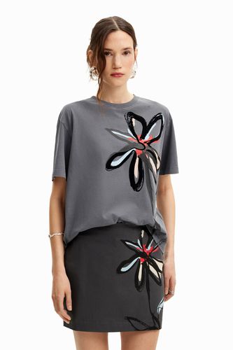 Worn-out t-shirt with arty flower. - - XL - Desigual - Modalova