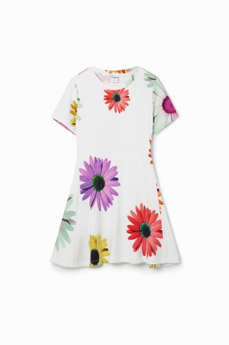 Robe courte tissu côtelé marguerites - Desigual - Modalova
