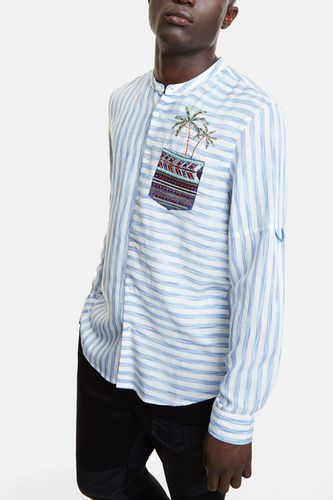 Striped eco shirt with badge and palm tree - - L - Desigual - Modalova